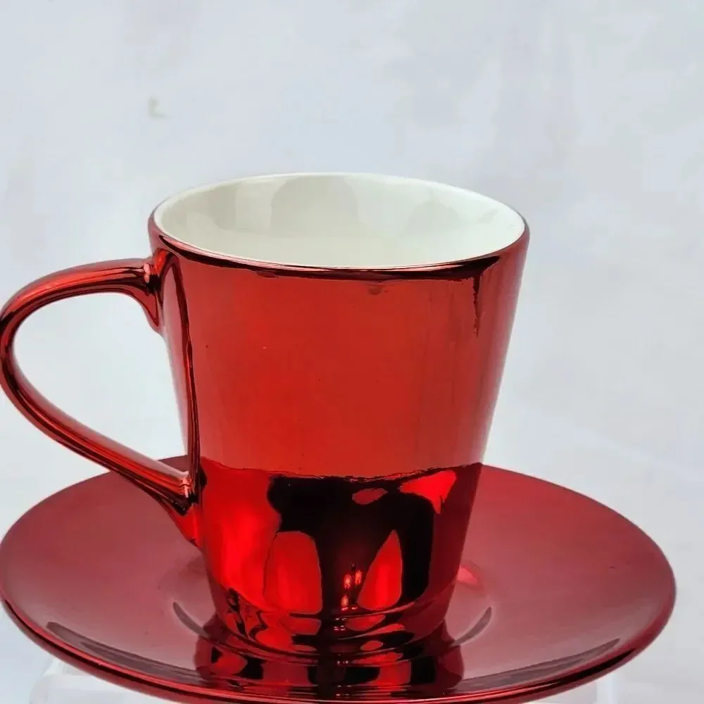 🔹️NWT Starbucks Metallic Red Espresso 3oz Cup & Saucer Set